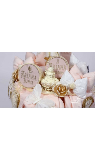 Lumanare botez cu fluturi si broderie personalizata gold 16
